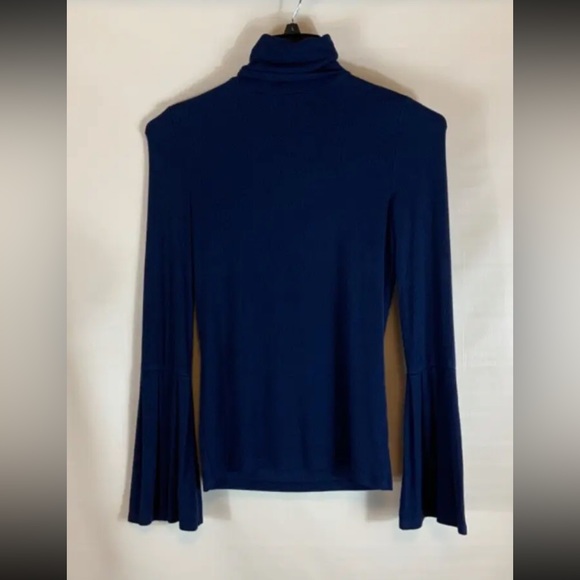 PAIGE Women Kenzie Top Bell Sleeve Turtleneck Size XS Navy Blue Modal - Picture 2 of 6